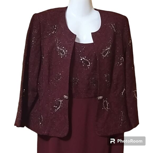 R&M Richards 2pc Beaded Wine Jacket Dress Formal Sz 10 - Picture 4 of 16